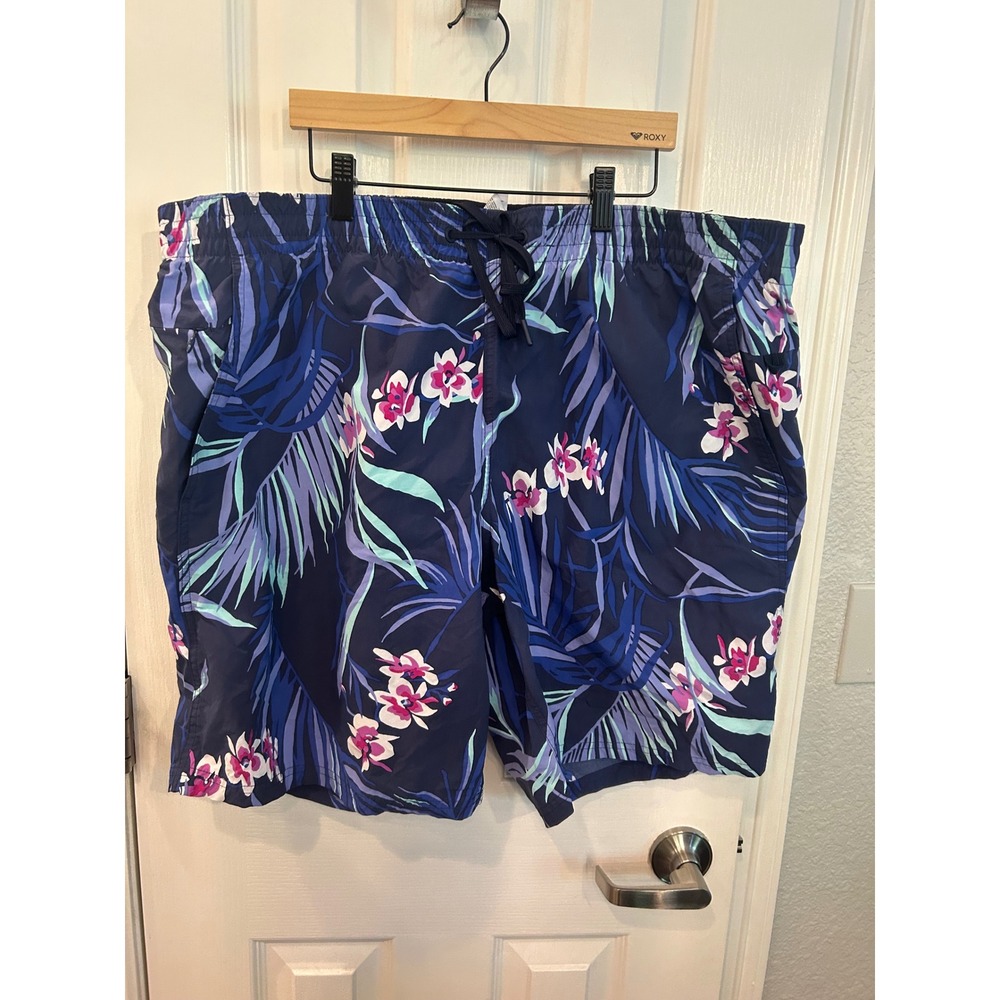 Lands' End Swim Trunks Blue Tropical Floral Palm Print Board Shorts XL 40-42